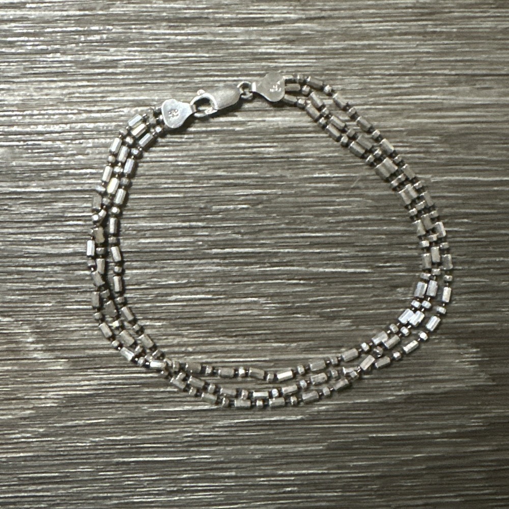 Vtg Milor Italy 925 Sterling Silver Multi Strand Bar Bead Chain 10" Bracelet
